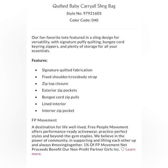 FP Movement - Blue Quilted Carryall Sling Bag - Picture 9 of 10